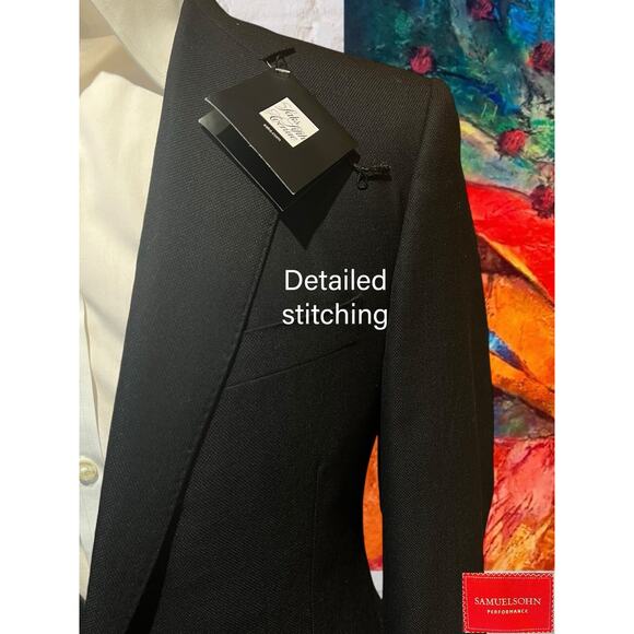 New Samuelsohn Blazer 40R Solid Black Sport Jacket Honeycomb Super 130s - Picture 5 of 16
